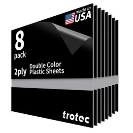Trotec TroLase | 12"x12"x1/16", 8 Pcs | Black/Silver| 2 Ply | Modified Acrylic | Laser Engraving Double Color Plastic Sheet | Engraving Blanks for Laser, Saw, Guillotine | Made in USA