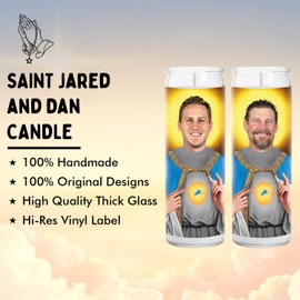 Jared and Dan Celebrity Candles - Gift Saint Candle - Votive Glass Jar White Detroit Candle -Devotional Candles for Lions Lovers - Unique Gift for Football Lovers