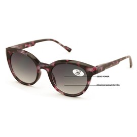 V.W.E. Women Round Progressive Bifocal Reading Sunglasses - No Line or Bubble - Zero Power on Top Reader (Purple, 1.50, x)
