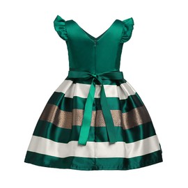 COMISARA Christmas Dresses Flower Girls Dresses Elegant Striped Ball Gown Floral Dress Green 130