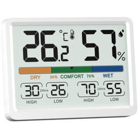 NOKLEAD Thermo-Hygrometer, Digital Thermometer, Hygrometer, Indoor Thermometer, Comfort Display, Tabletop Hygrometer, Magnet, Maximum Lowest Temperature and Humidity Display, LCD Large Screen, Room