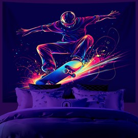 AOHMPT Blacklight Tapestry,Glow in the Dark Tapestries, UV Reactive Sports Style Poster, Baseball , Football , Basketball , Skateboard Tapestry, Perfect for Bedroom, Dormitory, and Living Room Wall Décor 79L" x 59W"