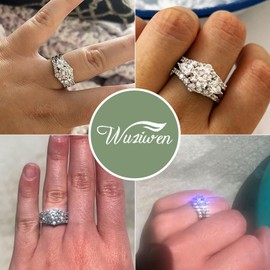 Wuziwen 1 Carat Wedding Ring Set for Women 3Pcs Engagement Rings CZ 925 Sterling Silver Size 7.5