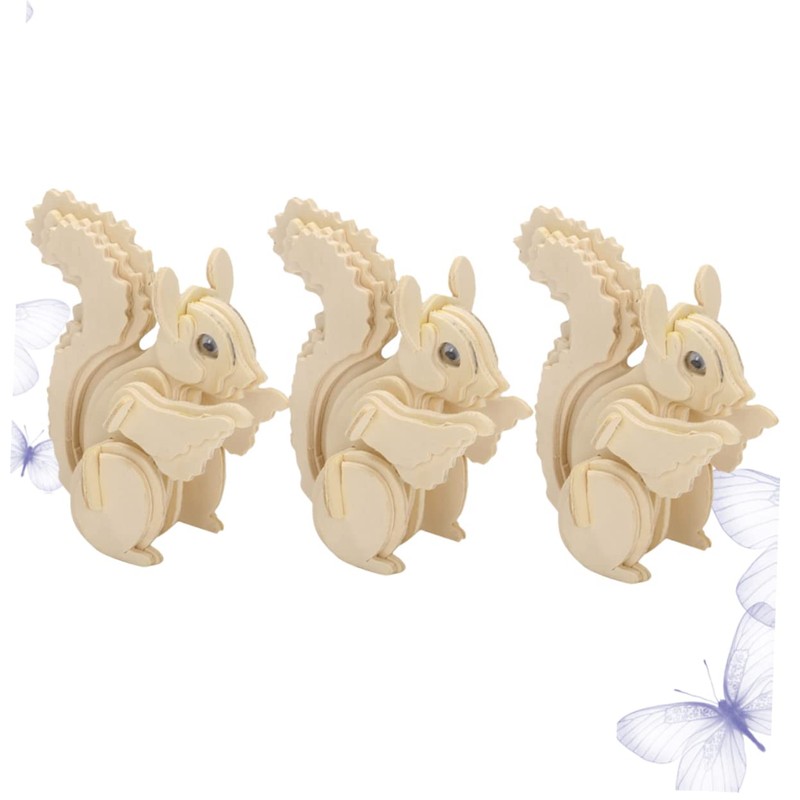 Kisangel 3pcs Wooden Squirrel Puzzle Jigsaw Model for Educational Craft