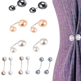 Norhogo Pack of 12 Pearl Brooch Collar Clip Beads Cardigan Brooch Dress Rhinestone Boutonniere Brooch Clip Jewellery for Gifts Women Girls in 2 Designs (Beige, Champagne, Grey), Metal