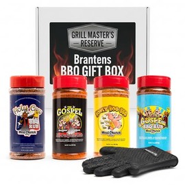 Branten's BBQ Rub Gift Box Combo: Four Bottles of 14 oz Seasoning for Meat and Vegetables, Gluten Free, Total of 56 Ounces, with BBQ Silicone Mitt Included