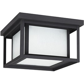 Sea Gull Lighting 79039EN3-12 Hunnington Two Light Outdoor Ceiling Flush Mount Hanging Modern Light Fixture, Black Finish