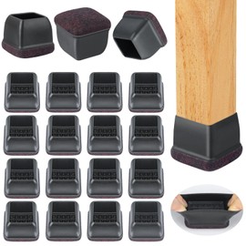 16 Pcs Chair Leg Floor Protectors Square, Silicone Chair Leg Protectors for Hardwood Floors, Chair Leg Caps Covers Protect Wooden Floors from Scratching, Thick, Won't Tear (Fit: 1-1/10" - 1-3/10")