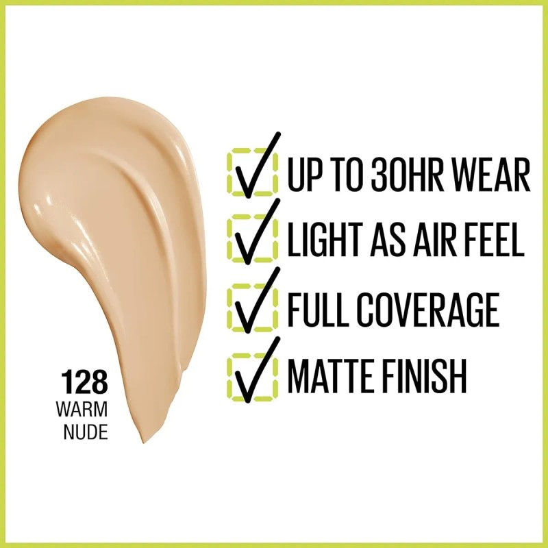 Base Líquida Maybelline Superstay Active Wear Tono 128 Warm Nude