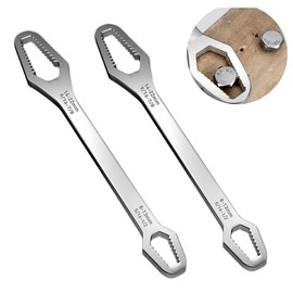Silver Universal Wrench,2 Pcs 8-22mm Double-Ended Multifunctional Universal Torx Wrench Self-Tightening Wrench Repair Tool for DIY Machine Auto Maintenance for Set Screw Nuts or Remove