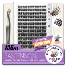 Self Adhesive Eyelashes Upgraded 156 PCS EASITENSION Clusters Kit Lash Clusters DIY Eyelashes Pre Glued Reusable No Glue Needed No Remover No residue