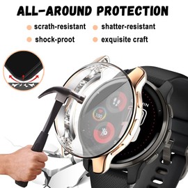 Niboow Case [2 Pack] Compatible with Garmin Venu 2 Plus, with Screen Protector, Flexible TPU Shockproof Scratch Proof Cover Case Compatible with Garmin Venu 2 Plus - Rose Gold + Transparent