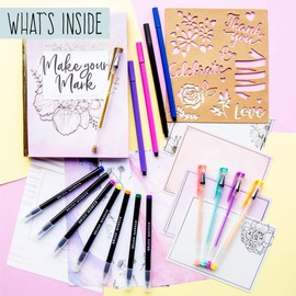 STMT Hand Lettering Kit - Beginner Set for Kids with Guide, Practice Sheets, Flexible Brush & Fine Tip Markers, Hardcover Journal - Best Beginner DIY Stationery/Journaling/Stamp/Calligraphy for Girls