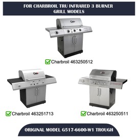 Hiorucet Grill Replacement Parts for Charbroil Tru-Infrared 3 Burner 463250512, 463251713, 463250511, 466250511, Stainless Steel G517-6600-W1 Trough, Grill Burner, Igniter and Carryover Tubes.