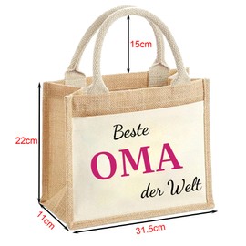 jenich Grandma Gift Grandma Jute Bag with Keyring Grandma Shopping Bag Carry Bag Grandma Shopper Bag Best Grandma in the World Gift for Grandma for Birthday, Mother's Day, Christmas, beige