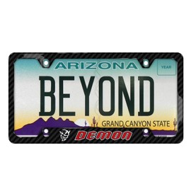 iPick Image for Dodge Demon in Red UV-LED Printed on Real 3K Carbon Fiber 50 States 4 Holes Black License Plate Frame