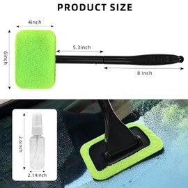 ongfuwu Car Windshield Cleaning Tool, Microfiber Auto Window Cleaner Set with 2 Washable & Reusable Cloth Pad Head, Long Handle and Spray Bottle, Universal Glass Wiper Cleaning Kit