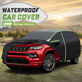 Mixsuper Liner Car Cover for Jeep Compass 2007-2025, Full Car Cover All Weather Car Covers for Jeep Compass, Waterproof Outdoor Cover with Zipper Door Reflective Strips
