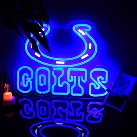 Acrossoce Colt Team Logo Neon Sign Rugby Football Neon Sign USB Powered, Dimmable Blue Wall Art Power USB LED Lights for Man Cave,Bedroom,Gameroom Decor and Sport Fans Gifts (Blue)