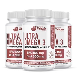 Ultra Omega 3 Nutrientes Vidalabs México Aceite de pescado Premium Alta Concentración 400 mg EPA Y 300 mg DHA, Apoyo A La Salud Del Corazón, Las Artic