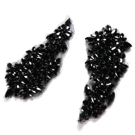 Labellezalady Pair Black Glass Diamonds Hot Fix Applique - Fashion Styles Hand-Made Rhinestone Appliques with Adhesive Backing for Bridal Gowns,Belts,Shoes,Veils,Bouquets & Fashion Accessories