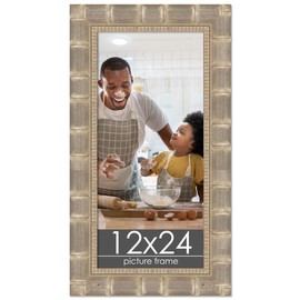 12x24 Wide Bamboo Picture Frame with UV-Resistant Acrylic & Acid Free Backing, Available in  4 Finishes - Brown, Black, Silver, and Natural - Color: Silver