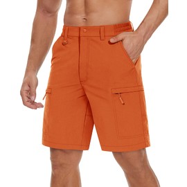 TACVASEN Mens Golf Shorts Lightweight Water Resistant Cargo Shorts for Hiking Fishing Cycling Beach Sports Stretch Orange 32