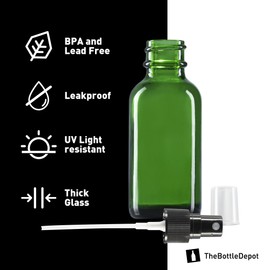 The Bottle Depot - 24 Pack - 1 oz Glass Spray Bottle - Green - 20-400 Neck Finish - Boston Round Bottles - UV Rays Protection