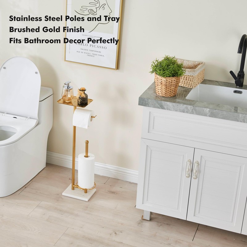 Toilet Paper Holder with Tray at The Top, Sturdy Marble