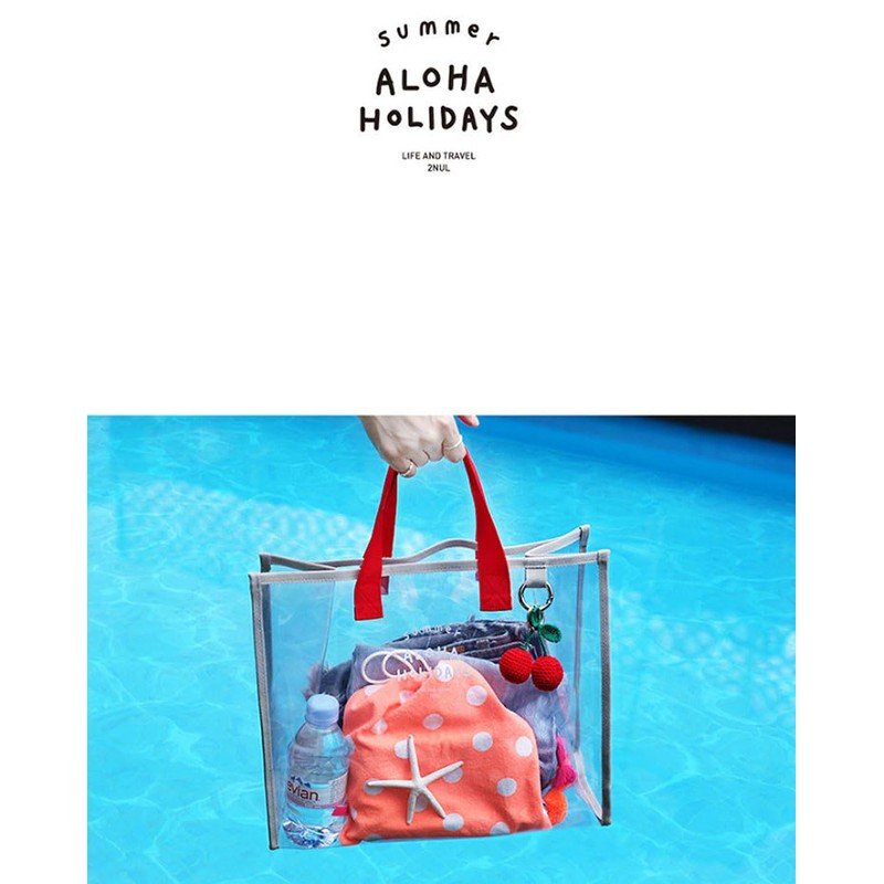2 PC/SET 夏のハンドヘルドビーチバッグPVC透明な水泳バッグ ハンドヘルドビーチバッグ ポータブル衣料品保管バッグ 旅行ハンドバッグ