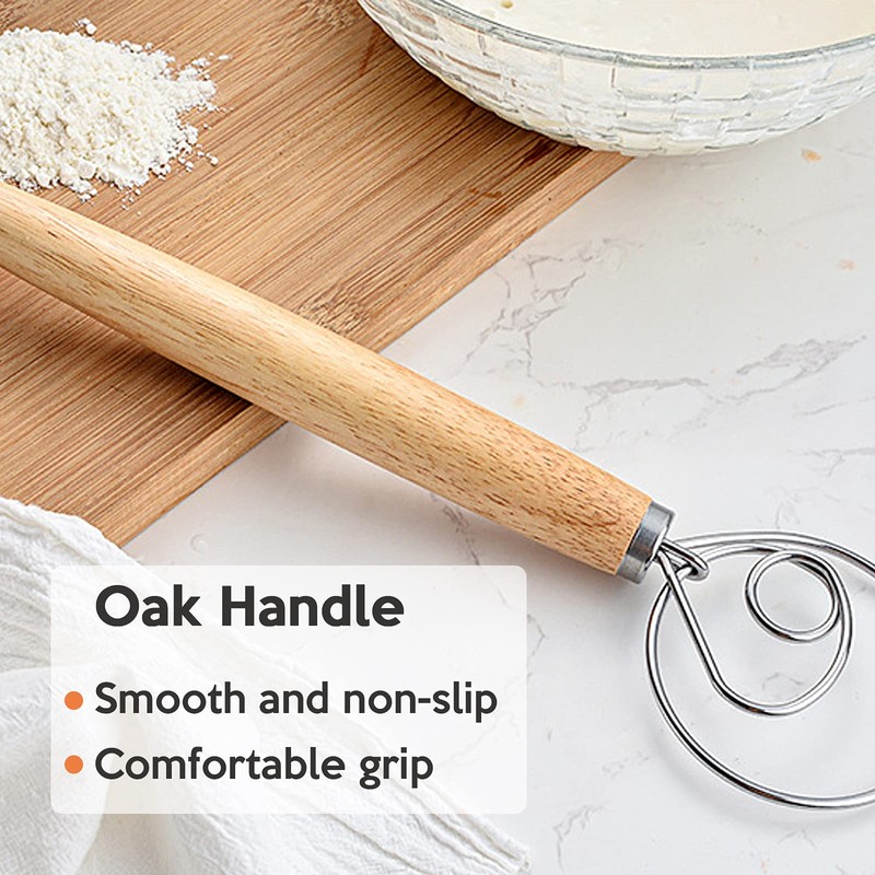 Danish Dough Whisk Mixer ValueHall 2 Pcs Premium Mixer Wooden
