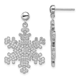 Sterling Silver Cubic Zirconia Snowflake Dangle Earrings – Rhodium Plated, 31mm Length, Sparkling Micro-Pavé Design