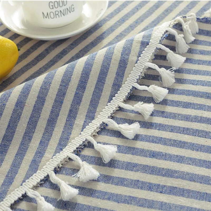 meioro Round Tablecloths Striped Fringe Tablecloth Cotton Linen Table Cover