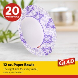 Glad Purple Victorian Design Paper Bowls, 20Count | Disposable Microwave Safe Bowls for Parties & Picnics
