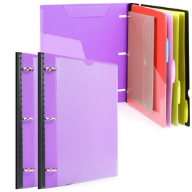 WOT I Telescoping Project Organizer 2PCS, Refillable 3 Ring Binder with Dividers and Pockets, 13 Pocket Folders, 1 Inch 3 Rings, Purple