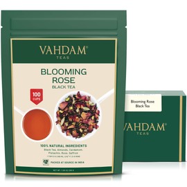VAHDAM, Blooming Rose Tea (100 Cups) | Pure Black Tea Leaves, Rose Petals, Almond, Cardamom, Pistachio | DELICIOUS & AROMATIC Black Tea Loose Leaf | Vacuum Sealed Pack