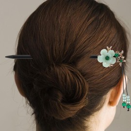 Beavorty Chinese Hair Stick, Wooden Hanfu Hair Chopstick Floral Hair Clip Diy Flower Tassel Hairpins Hair Fork for Hair Styling Tool