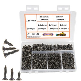 huruirui M2 M2.5 Small Screws Set, Wood Screws Self-Tapping Screws Long 6 mm 8 mm 10 mm Flat Head Cross Head Tapping Screws Set Parts for Device Repair Black 1200 Pieces