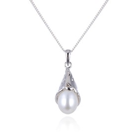 Jo & Co. Freshwater Pearl and Sterling Silver Necklace with 18" Curb Chain, 925 Sterling Silver, Contemporary Packaging