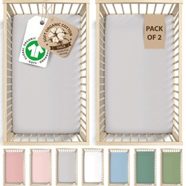 Organic Next2me Sheets Compatible with Many &Tutti bambini Cribs - GOTS Organic Cotton - Cozy & Thick 190GSM Next To Me Crib Sheets - 51x85 / 50x80 / 52x83 for Maxi Cosi Iora Cozee Bedside Mattress