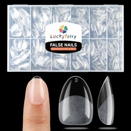 Luckyfairy Luckyfairy Extra Short Almond Fake Nails, 504pcs Soft Gel Pre-Shaped Acrylic Nail Tips, Half Matte Full Cover Clear Gelly Press on Flase Nail Tips for Extension Nail Manicure Home DIY 12 Sizes