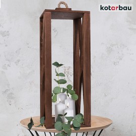 KOTARBAU® Wooden Lantern, Brown, 20 x 20 x 50 cm, Garden Lantern, Wooden Lantern, Outdoor & Indoor Lantern, Living Room for Flowers and Candles, Lanterns, Wedding