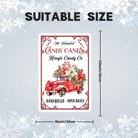 Old Fashion Candy Canes Metal Tin Sign Christmas Candy Shop Open Daily Decor for Kitchen Cafe Holiday Farmhouse Party Supply Wall Plaque Art 8x12 inch