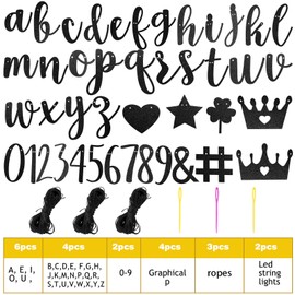 TaoBary 167 Pcs DIY Banner Kit Happy Birthday Glitter Banner Customizable Glitter Make Your Own Kit 162 Letters Symbols and Numbers 3 Rope for Birthday Halloween Wedding Christmas(Black)