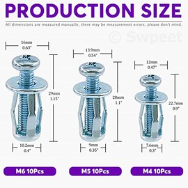 Swpeet 30Pcs M4 M5 M6 Tuercas de garra con pétalos Tuercas de expansión con ensanchadores delgados con tornillos para montaje en paredes huecas de hie