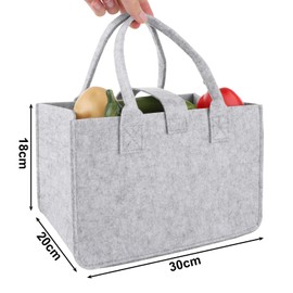 ASelected Pack of 3 Felt Shopping Basket Small 30 x 20 x 18 cm Felt Bag Small Shopper Foldable and Reusable for Shopping Travel Work Picnic, Light grey + black + dark grey, Utility