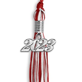 Endea Graduation Mixed Double Color Tassel with Silver Date Drop (Red/White, 2023)