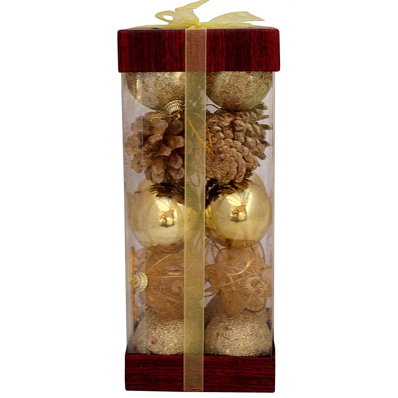 Gold bauble and pine cone set - 20 pieces