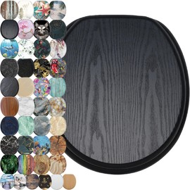 SANILO Wooden Toilet Seat with Soft Close [ROUND] - Decorative, Quiet & Slow Close Molded Wood Seat - With Strong Bumpers & Hinges - Adjustable Fit – Black Wood