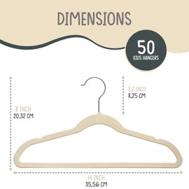 TechZoo 50 Premium Kids Velvet Hangers - 14" Non-Slip Clothes Hangers for Kids & Preteens - Ultra Slim, Space-Saving, Strong & Durable Hangers with 360° Swivel Hook - Ivory